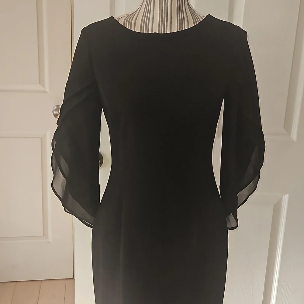 DKNY Women Chiffon Sheath Black Dress Size 2 - Picture 3 of 14